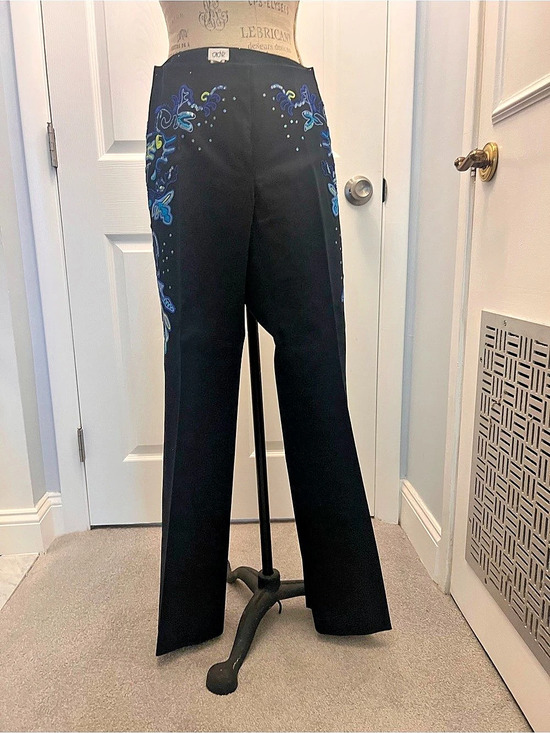 Cache Pants - Cache Embroidered Straight Leg Pants in Black & Blue Size 0